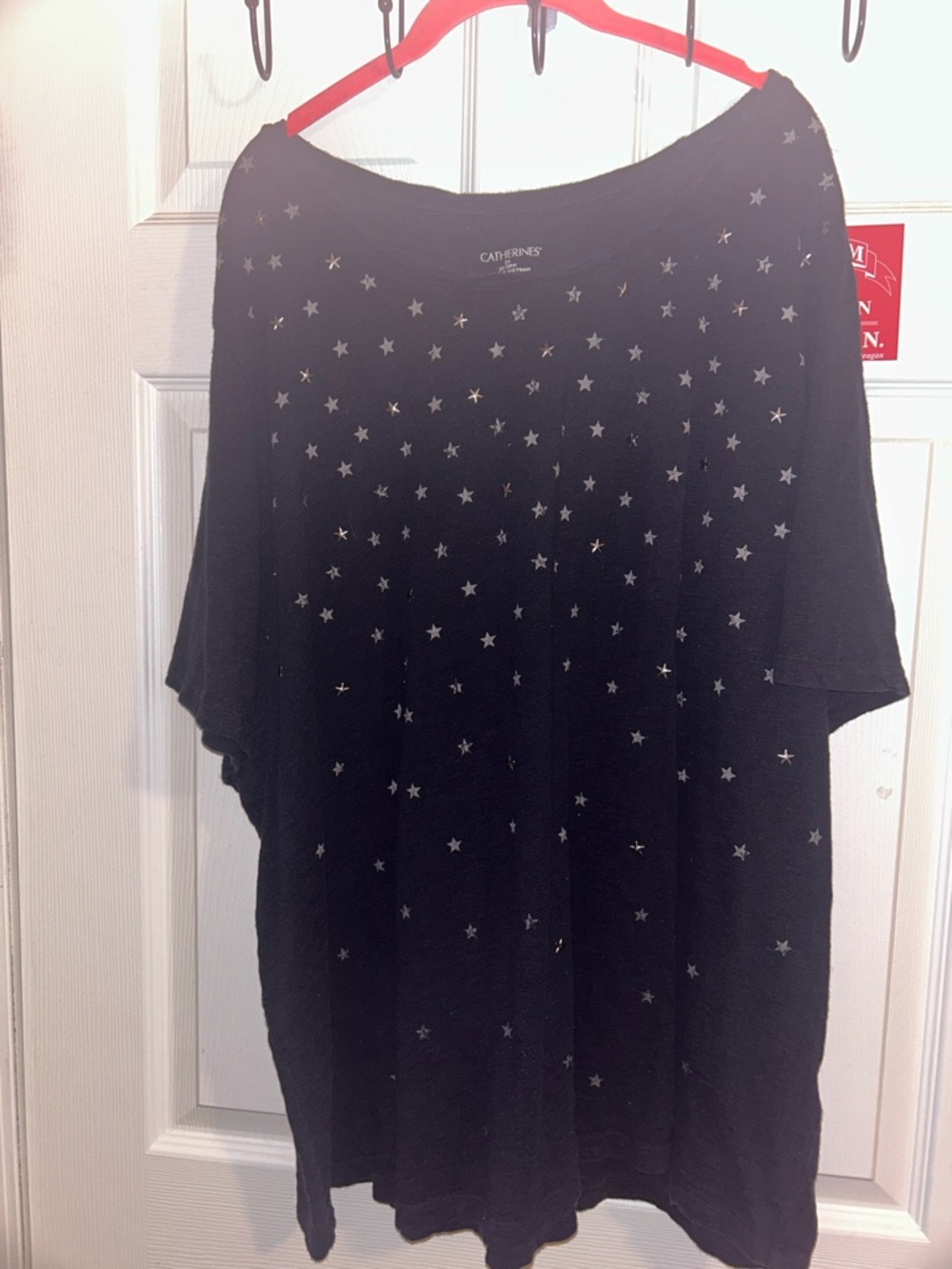 Catherines Black Short-Sleeve Top with Silver Star Accents